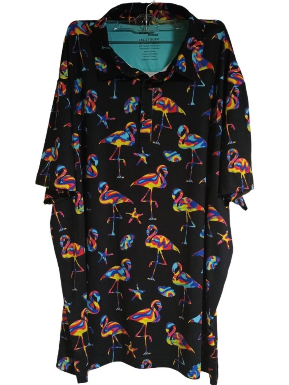Birdie bound Men's Black Flamingo Print Polo - Multicolor Accent